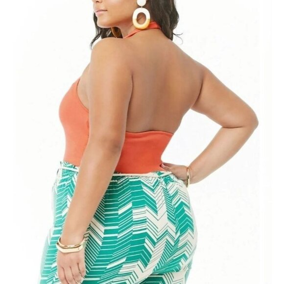 Forever 21+ Plus Size 2X Bodysuit Halter Neckline Coral Snap Button Closure - Picture 7 of 11
